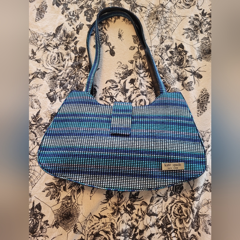 Kate Spade Y2K! Embroidered Blue/Black/White Shoulder Bag - Picture 7 of 16
